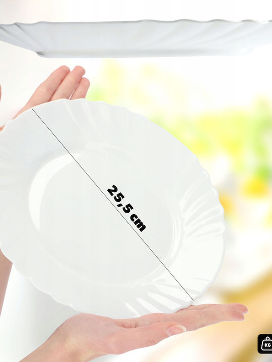 Kadax Πιάτο Ρηχό Γυάλινο Λευκό με Διάμετρο 25cm