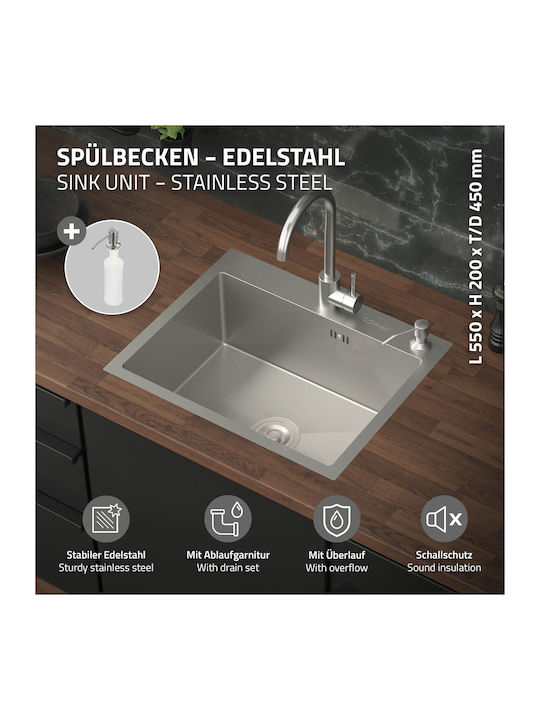 ML-Design Ένθετος Νεροχύτης Inox Μ55xΠ45cm Ασημί