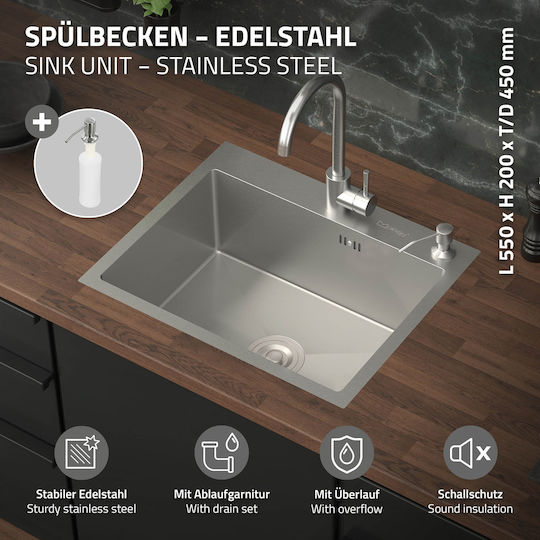 ML-Design Drop-In Chiuvetă Inox L55xW45cm Argintiu