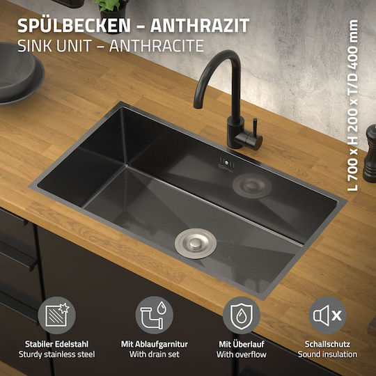 ML-Design 490013826 Ένθετος Inox Μ70xΠ40cm Γκρι