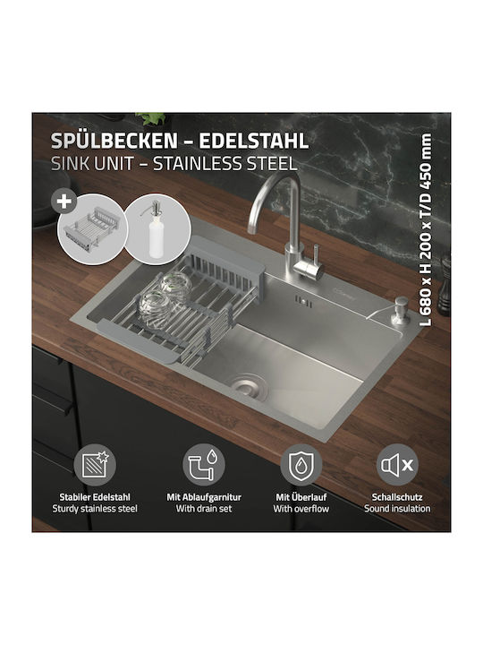 ML-Design Drop-In Spüle Inox B68xT45cm Silber
