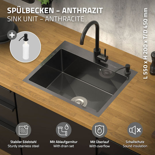 ML-Design Drop-In Chiuvetă Inox L55xW45cm Gri