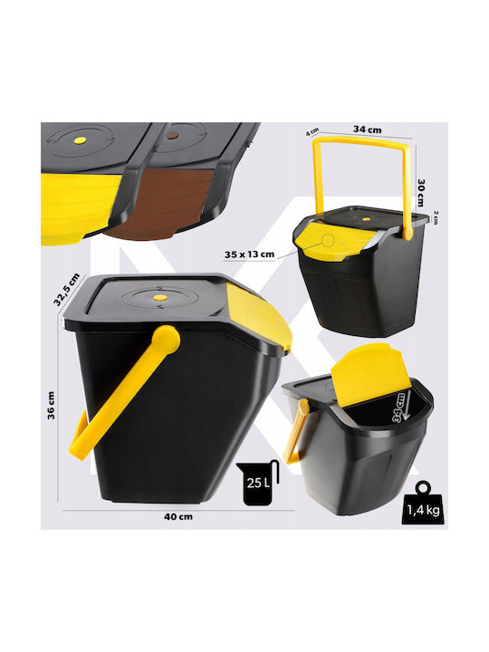 Kadax Kadax Recycling Waste Bin Plastic Push Black 25lt