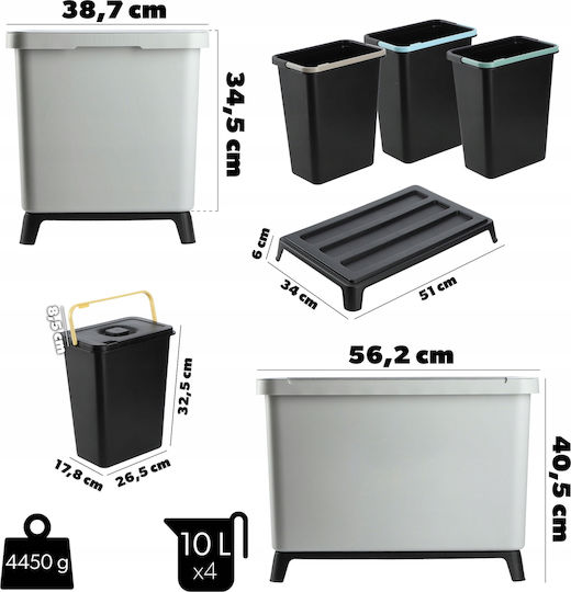 Kadax Coș de Gunoi Plastic pentru Dulap Gri 10lt 4buc