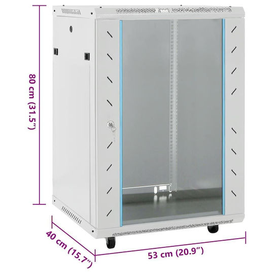 vidaXL Επιδαπέδια Καμπίνα Rack 15U 53x40x80cm Γκρι 3307630