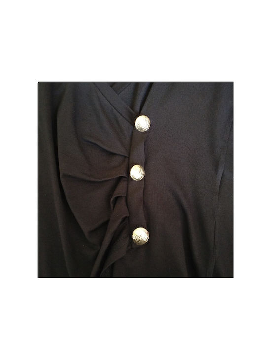 Women's Blouse Viscose Croisette Blouse with Buttons 15011.BL Black