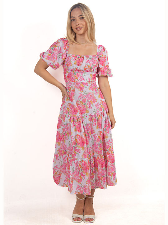 Dress with Puffy Floral Sleeves