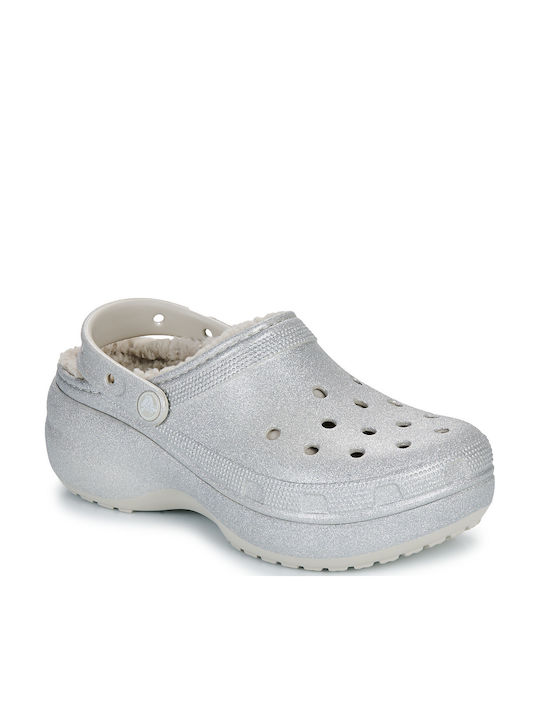 Crocs Classic Platform Glitter Γυναικεία Σαμπό Ασημί Crocs Classic Platform Glitter Γυναικεία Σαμπό Ασημί