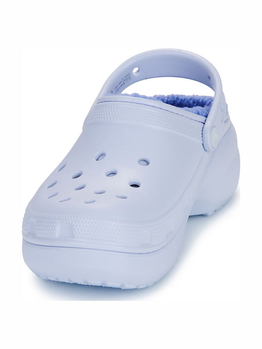 Crocs Classic Platform Lined Women's Clogs with Fur Blue