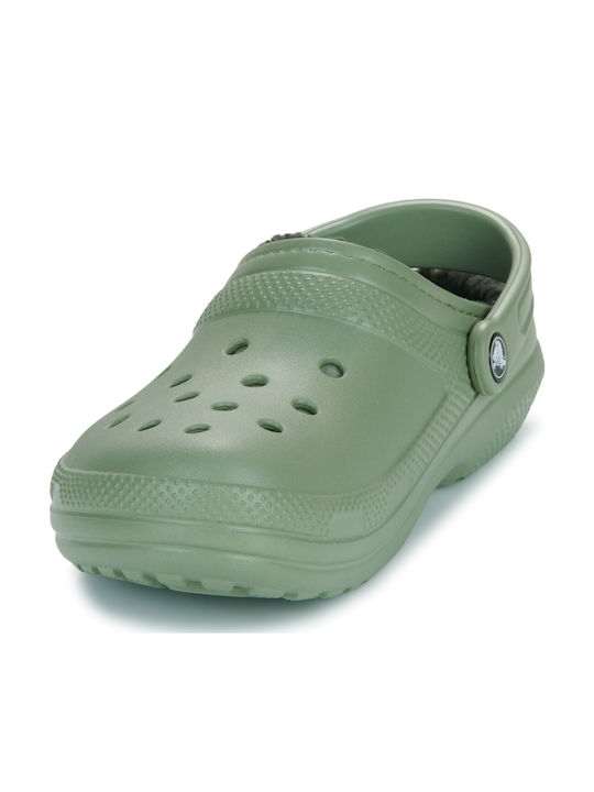 Crocs Classic Fuzz Lined Σαμπό με Γούνα Πράσινα 203591-3WP