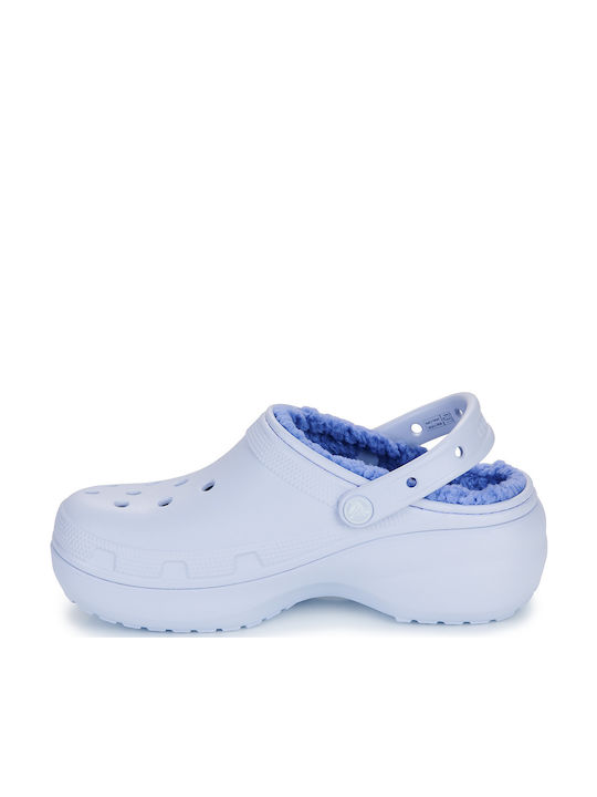 Crocs Classic Platform Lined Women's Clogs with Fur Blue