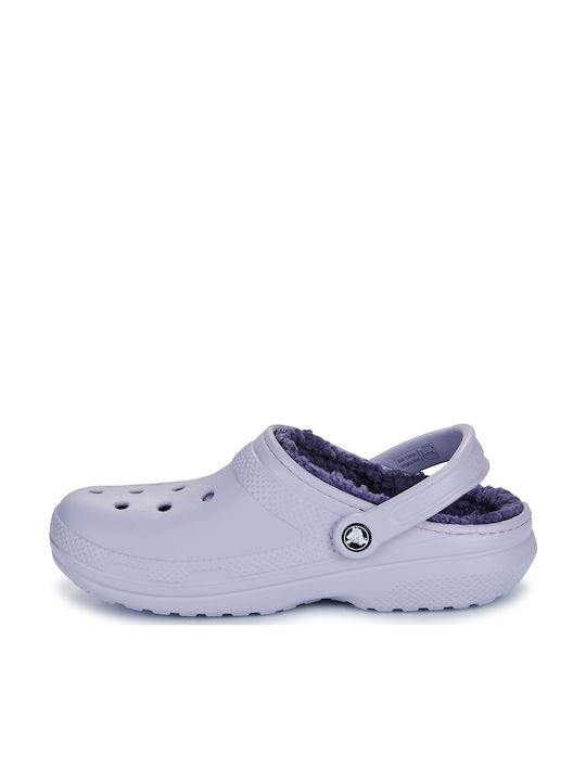 Crocs Classic Fuzz Lined Γυναικεία Σαμπό με Γούνα Μωβ 203591-5PU