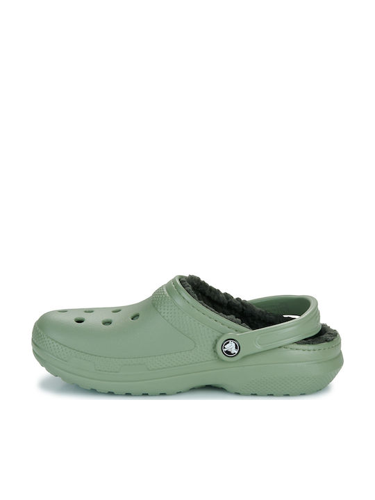 Crocs Classic Fuzz Lined Σαμπό με Γούνα Πράσινα 203591-3WP