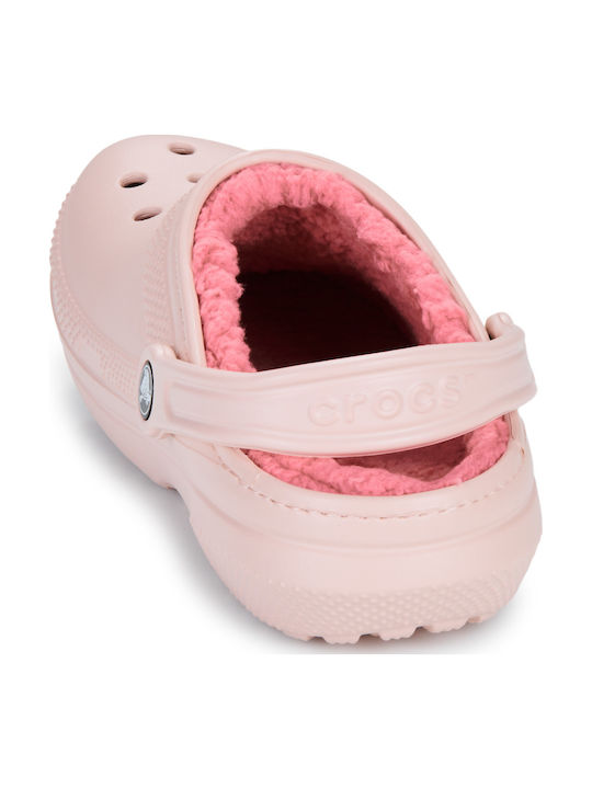 Crocs Classic Fuzz Lined Γυναικεία Σαμπό με Γούνα Ροζ