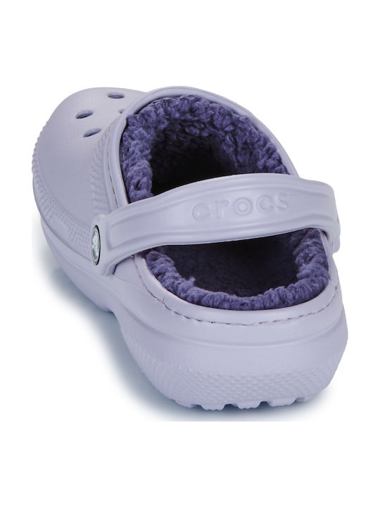 Crocs Classic Fuzz Lined Γυναικεία Σαμπό με Γούνα Μωβ 203591-5PU