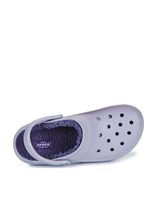 Crocs Classic Fuzz Lined Γυναικεία Σαμπό με Γούνα Μωβ 203591-5PU