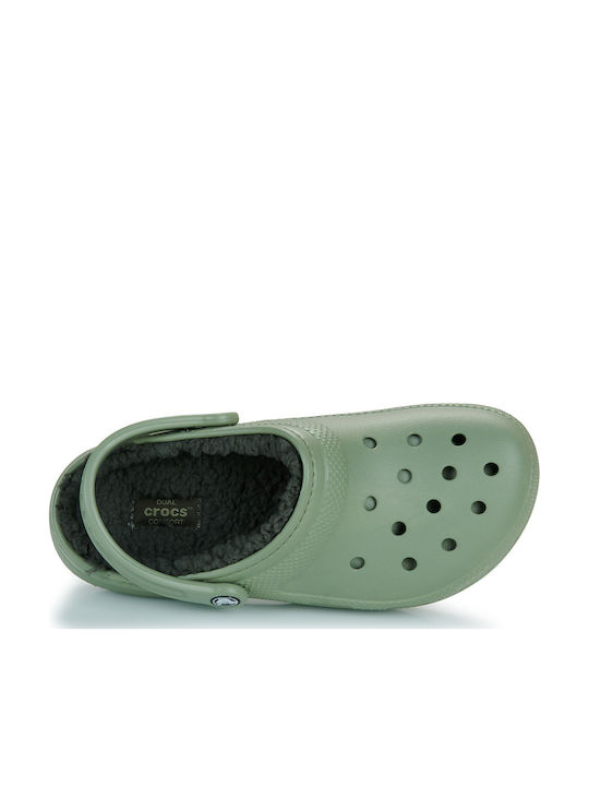 Crocs Classic Fuzz Lined Σαμπό με Γούνα Πράσινα 203591-3WP