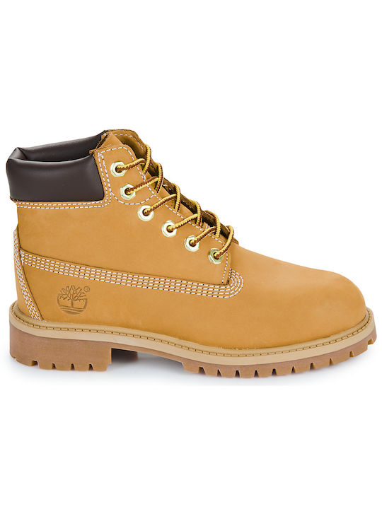 Premium 6 Leather Kids Boots with Laces Brown
