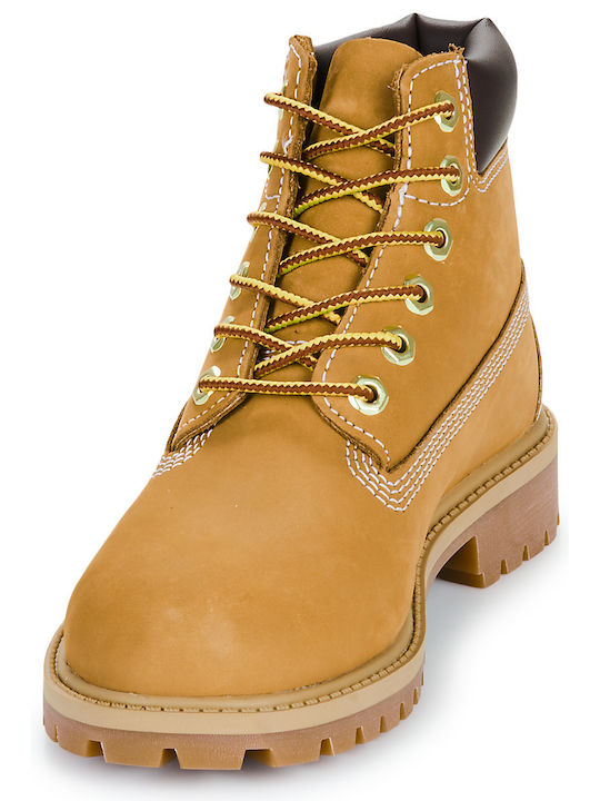 Premium 6 Leather Kids Boots with Laces Brown