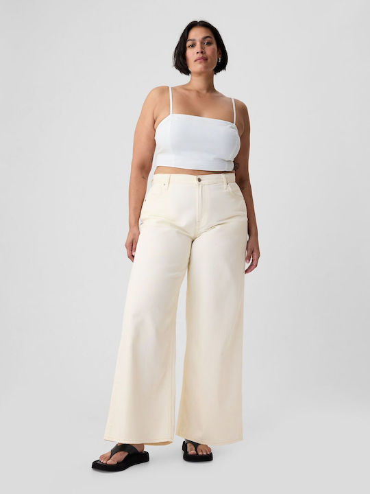 Damenjeans Mittelhohe Taille in Weit geschnittener Linie Beige, Ecru Beige