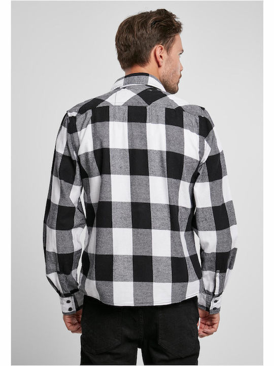 Long Sleeve Cotton Checked Shirt White / Black