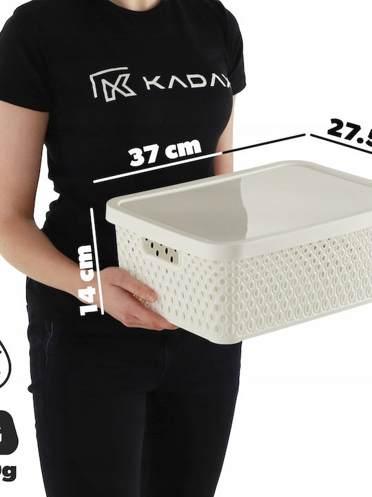 Kadax Καλάθι Αποθήκευσης Πλαστικό με Καπάκι Λευκό 12lt