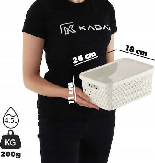 Kadax Καλάθι Αποθήκευσης Πλαστικό με Καπάκι Λευκό 4.5lt