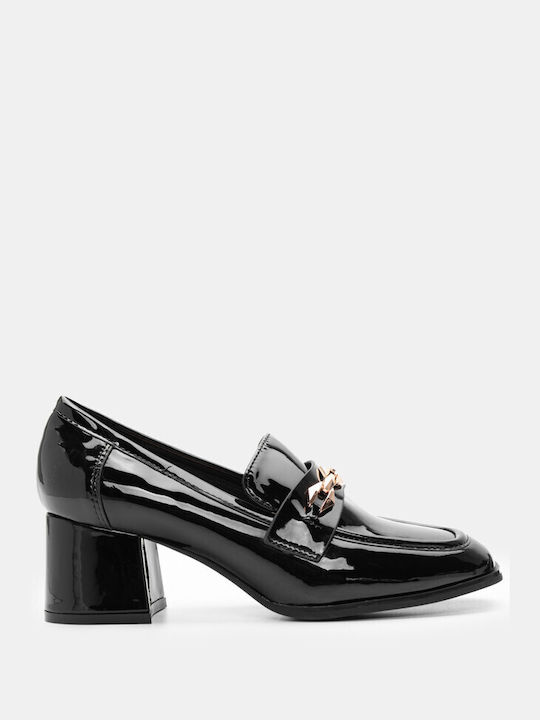 Loafers Heels Decorative Chain 4311259-black-patent