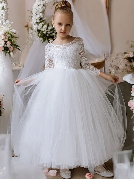 Kinderkleid Ärmellos Tüll Für Blumenmädchen Weiß
