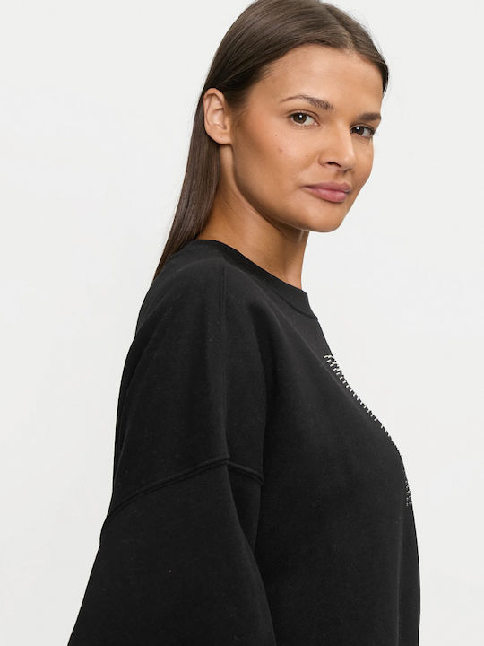 Rhinestone Damen Sweatshirt Schwarz