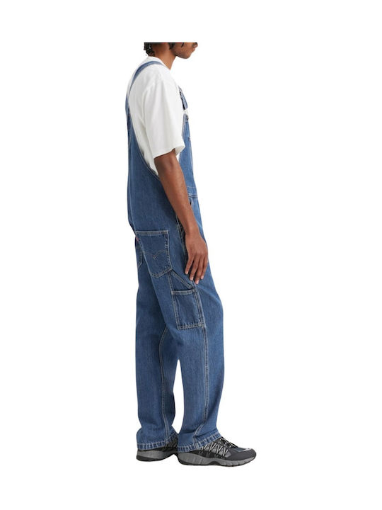 Men's Jeans Overalls with Loose Straight Fit Dark Indigo