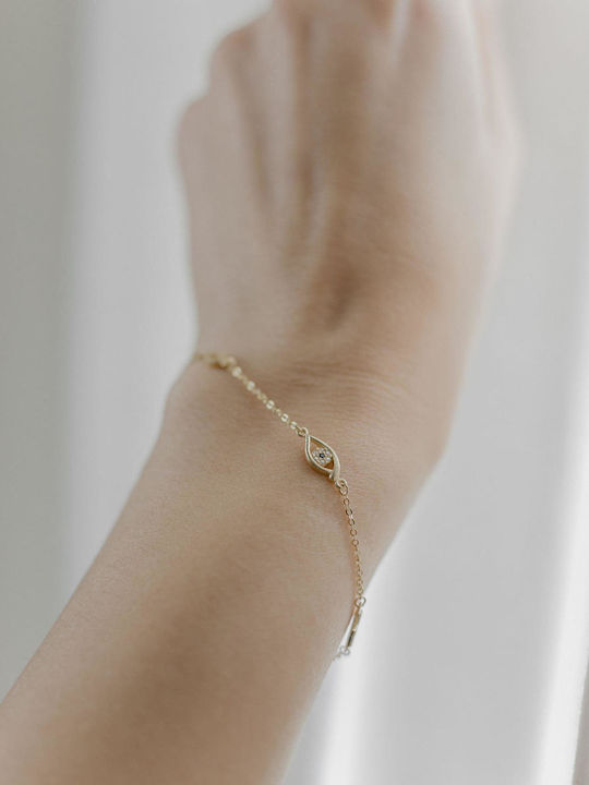 Themelidis Jewels Παιδικό Βραχιόλι από Χρυσό 9K με Ματάκι, Σταυρό & Πέτρες
