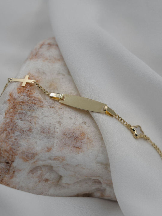 Themelidis Jewels Παιδικό Βραχιόλι Ταυτότητα από Χρυσό 9K με Σταυρό