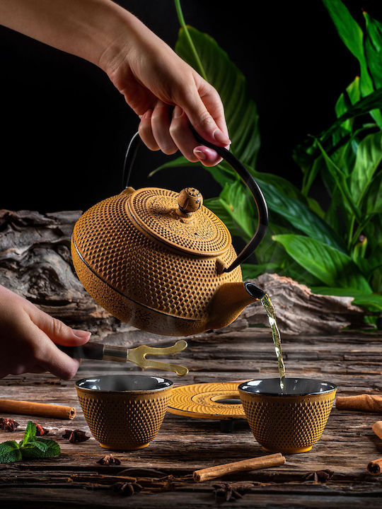 Kadax Teekanne mit Tasse Gusseisen Gelb 850ml