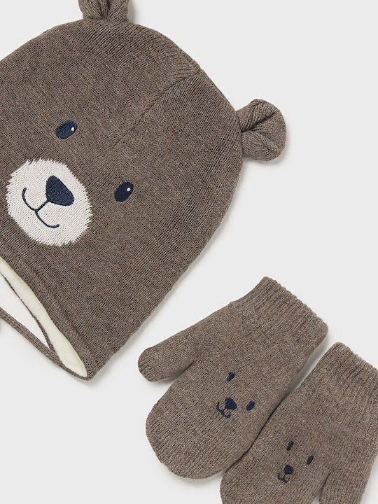 Hat Kids Beanie Set with Gloves Fabric Beige 2pcs