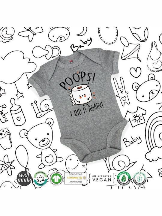 Koupakoupa Poops!...i Did It Again Baby Bodysuit Short-Sleeved Grey Melange