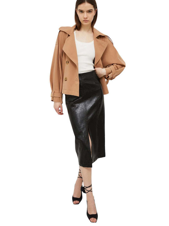 Marella Leather Midi Skirt in Black color