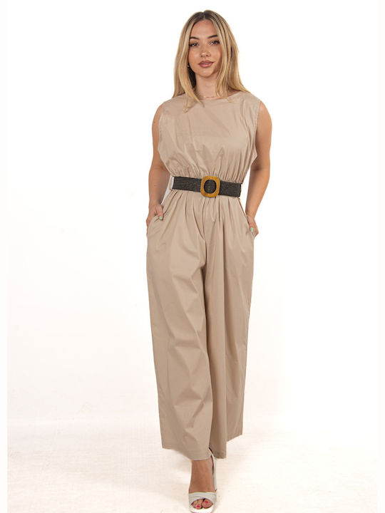 Beige Belted Jumpsuit