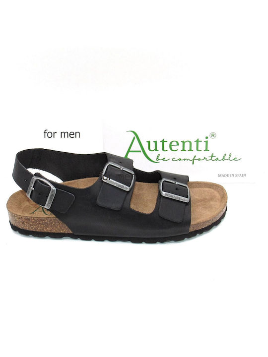 Autenti Shoes Leder Herrensandalen in Schwarz Farbe