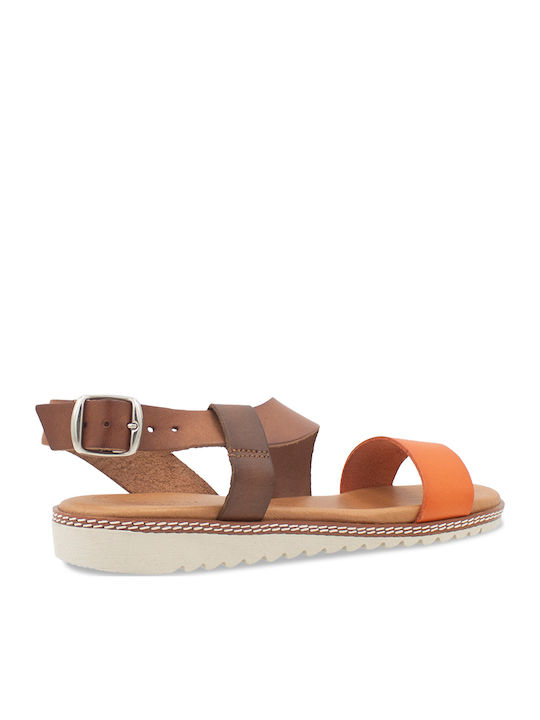 Leather Women's Flat Sandals in Brown Color
