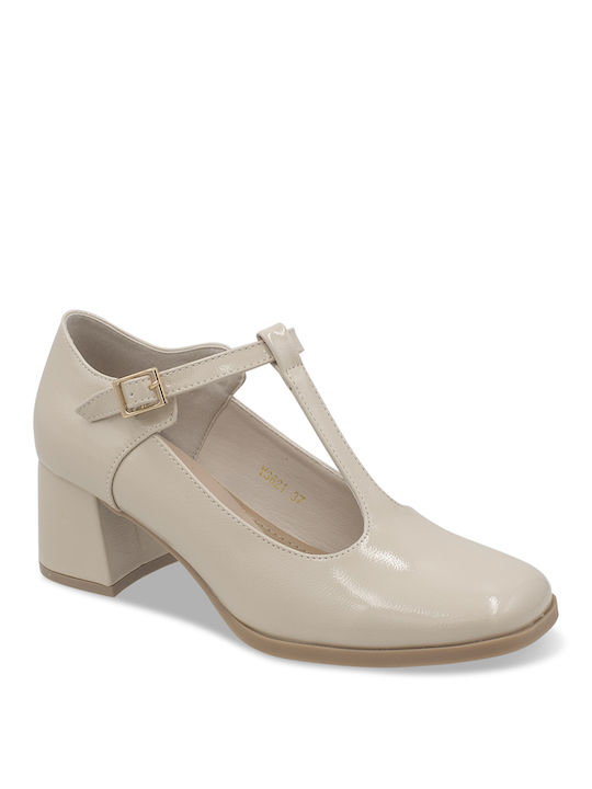 Tsouderos Shoes Synthetic Leather Beige Heels with Strap