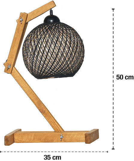 Opviq Wood Table Lamp for Socket E27 with Black Shade and Brown Base
