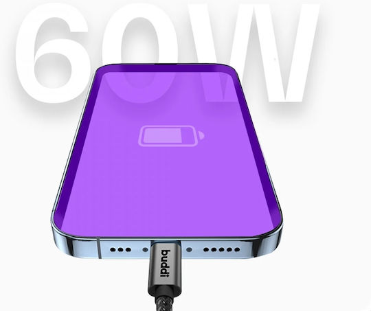 Buddi USB 2.0 Cable USB-C male - USB-C 60W Μαύρο 2m 122490