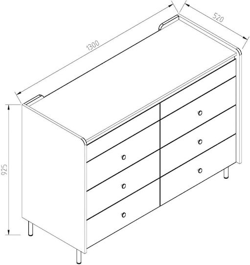 Comoda pentru Dormitor Forza cu 8 sertare Boras/oak-ashy 130x52x92.5buc