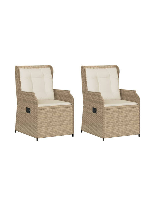 Fotoliu De Exterior Din Rattan Bej Cu Pernă 2 Buc 55x67x95 Cm