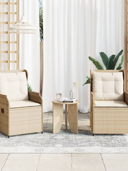 Fotoliu De Exterior Din Rattan Bej Cu Pernă 2 Buc 55x67x95 Cm