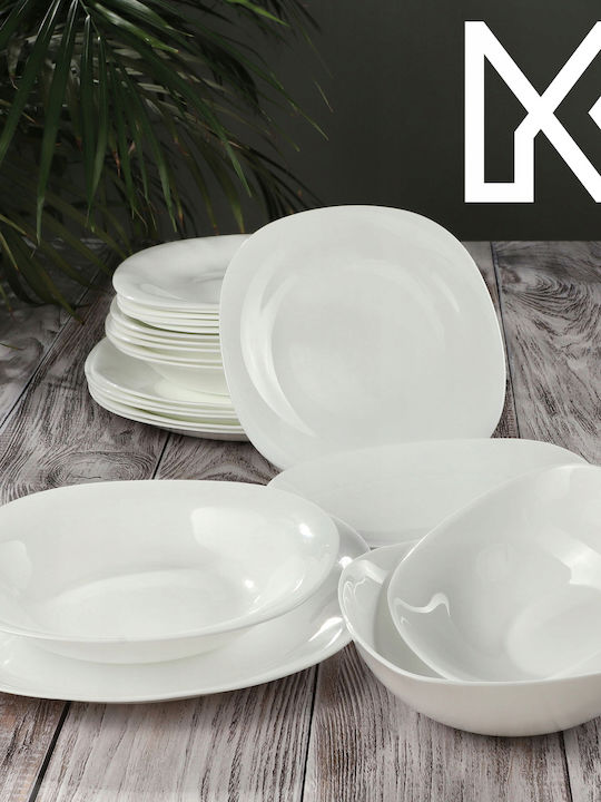 Kadax Πιάτο Ρηχό Λευκό 28x28cm 6τμχ