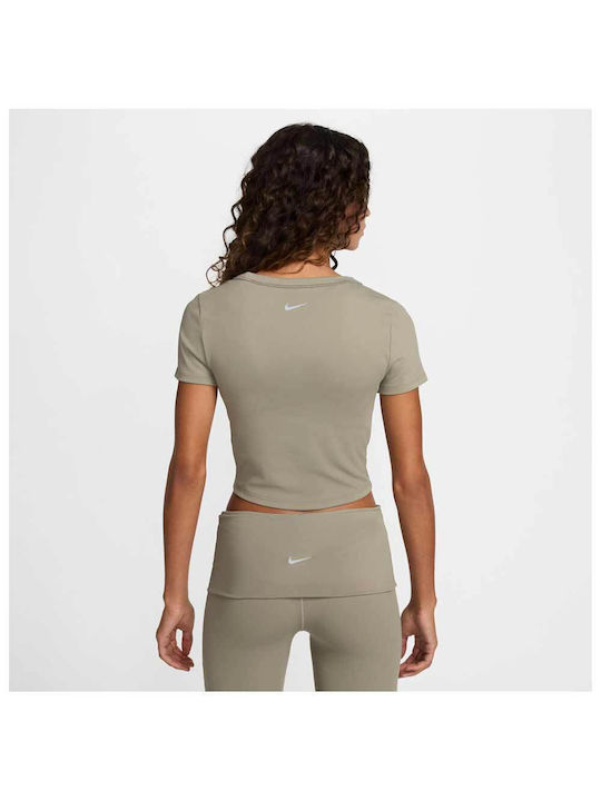 Nike Crop Top Sportiv pentru Femei cu Mâneci Scurte Dri-Fit Bej