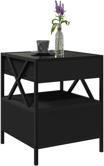 Square Glass Side Table with Drawers Black M40xP40xH51cm