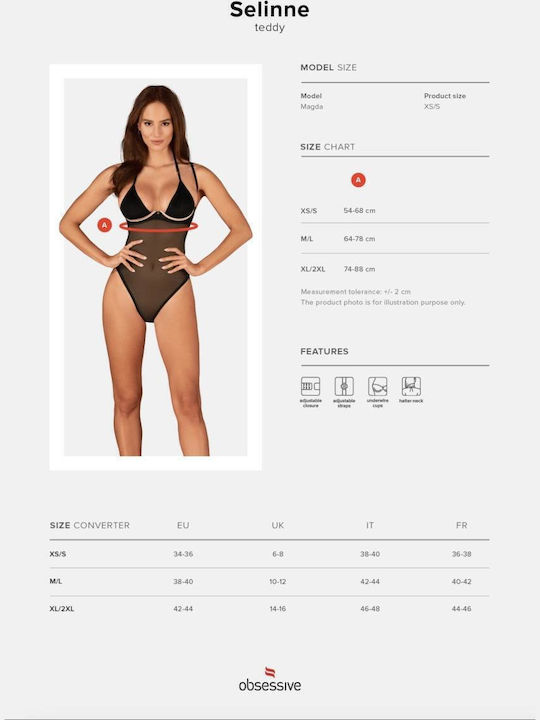 Selinne Bodysuit Sexy Plasă Negru